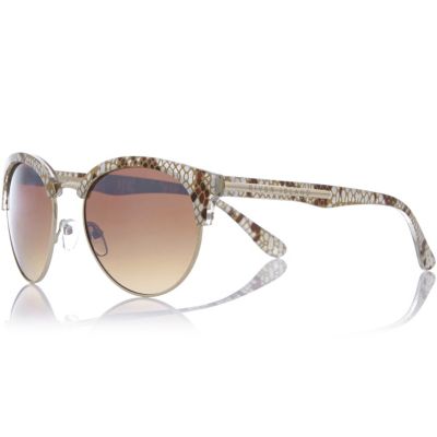 Beige snake print clubmaster-style sunglasses